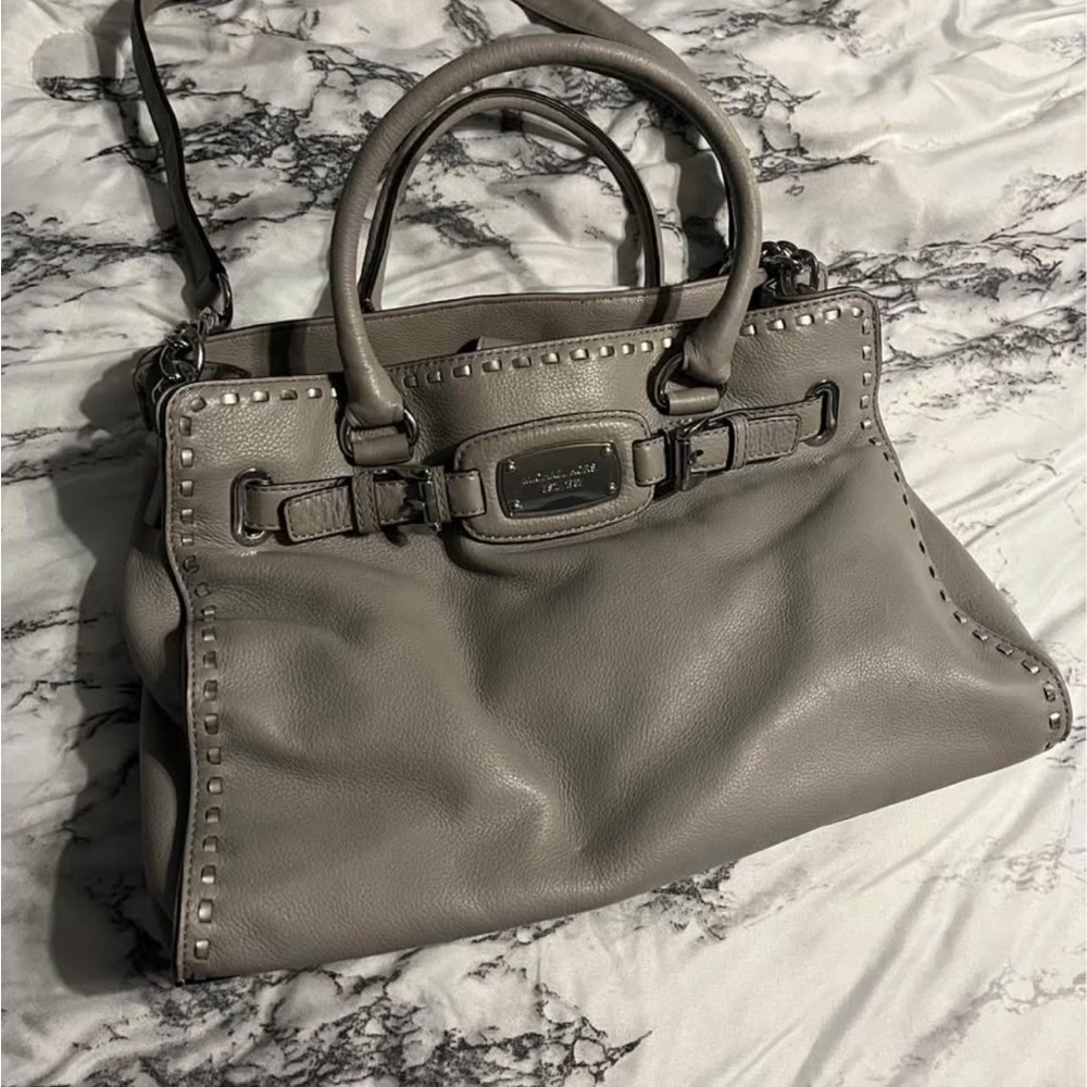 Michael Kors Gray Leather Satchel with Studs